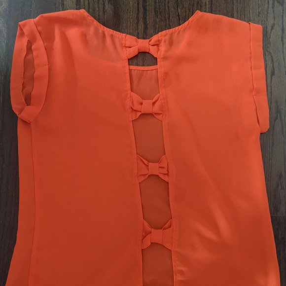 Orange Red  open back bows Blouse Top - Picture 3 of 4